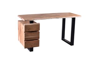 SIT Möbel Baumkante Schreibtisch | 3 Schubladen | 38 mm Platte Akazie-Holz natur | Beine Metall schwarz | B 147 x T 62 x H 80 cm | 13007-01 | Serie ALBERA