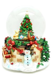 Schneekugel/Spieluhr zum Aufziehen, Weihnachtsbaum & Schneemann Ø100mm H.: 15cm