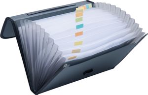 Kapesní pořadač DIN A4, 12 přihrádek, polypropylen, černý