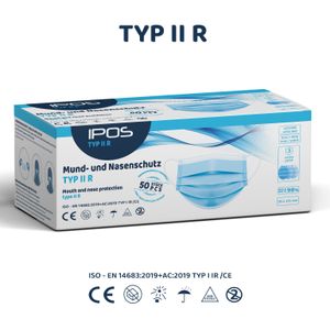IPOS Typ2R Mund- und Nasenschutz - blaue 3-lagige Einweg-Maske - Typ IIR (50er Box)