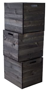 3er set Holzkiste schwarz lasiert passend für Kallax und Expeditregale Regaleinsatz Kallaxkiste Weinkiste Regalkiste Aufbewahrungskisen