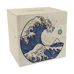 Spardose aus Holz mit Wellen Motiv - Urlaubskasse aus Holz mit schönem Meer