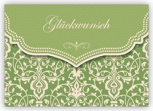 Wunderschöne Glückwunschkarte mit Damast Muster in edlem grün zur Hochzeit, Taufe, Geburt, Examen etc: Glückwunsch