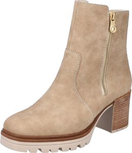 Rieker Damen Stiefelette Blockabsatz Reißverschluss Profilsohle Y9060, Größe:39 EU, Farbe:Beige