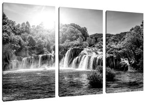 Wasserfälle im Herbst bei Sonnenuntergang, Monochrome als Leinwandbild 3 teilig / Größe: 120x80 cm / Wandbild / Kunstdruck / fertig bespannt