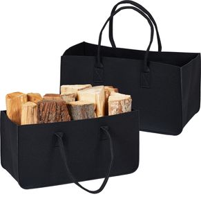 relaxdays 2er Set Kaminholztasche aus Filz schwarz