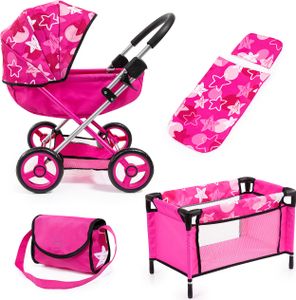 Bayer Design Puppenwagen Cosy Set mit Bett, Kissen, Decke, pink Sterne