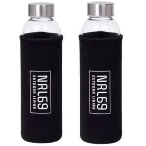 Wasserflasche – Trinkflasche – Sportflasche – mit weichem Neopren-Überzug – Glas – mit Edelstahlverschluss – 500 ml – 2 Stück