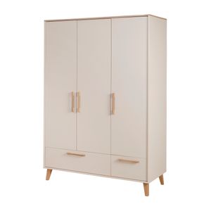 roba Kinderkleiderschrank Jil - 3-türig mit 2 Schubladen - Soft-Close & Metallkleiderstange - Griffe & Füße aus Massivholz - Cashmere / Chestnut
