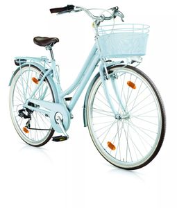 In And OutdoorMatch Damenfahrrad Perry - Citybike mit 6 Gängen - 28 Zoll Laufradgröße - Fahrradkorb - Rahmengröße 46cm - Blau