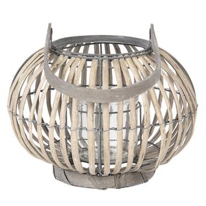 Clayre & Eef Windlicht Ø 28x20 cm Grau Holz Glas Rund