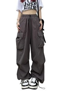 ASKSA Damen Cargohose Baggy Weites Bein Hose Y2K Track Pants Vintage Hohe Taille Freizeithose mit Taschen, Grau, M