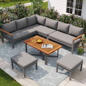 okwish  Gartenmöbel-Sets Garten Lounge Set  Loungemöbel für 7-8 Personen, wetterfest Sitzgruppe Essgruppe, mit Gestell aus verzinktem Eisen  Grau