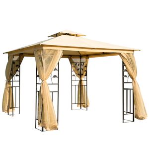Outsunny Luxus Pavillon 3x3 m Gartenpavillon mit Doppeldach Partyzelt mit Seitenteilen Festzelt Gartenzelt Pagode Beige