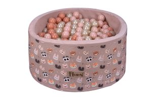 Flumi Bällebad Baby - Bällepool Kinder 90x40cm mit 200 Bällebad Bälle ∅ 7cm in EU hergestellt - Beige/Teddybären + Pfirsich Bälle