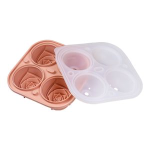 HAPPINY 3D Rose Ice Molds 2.5 Inch Large Ice Cube Trays Make 4 Giant Cute Flower Shape Ice Silicone Rubber Fun Big Ice Ball Maker - Coupled color rose ice tray