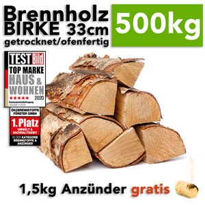 Feuerholz Birke Brennholz Kaminholz 500kg auf Palette für Kamin Kaminofen Feuerschale und Grill 33cm Holzscheite kammergetrocknet ofenfertig HOLZBRX