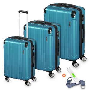Hartschalenkoffer Kofferset 3 teilig mit TSA Zahlenschloss 4 Rollen ABS-Hartschale, Reisekoffer Trolley Rollkoffer Koffer - nebelblau