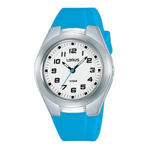 Kinder blauer Silikongurt & weiße Zifferblatt Uhr mit gebogenem Acrylglas