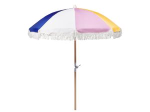 BELIANI Sonnenschirm Bunt Stoff-Bespannung Rund ⌀ 150 cm mit Volant Regenschutz Holzmast Neigungsfunktion Kurbel Boho Garten Outdoor Balkon Terrasse