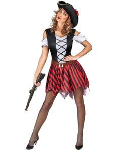 y Piratenkostüm für Damen rot-schwarz-weiss