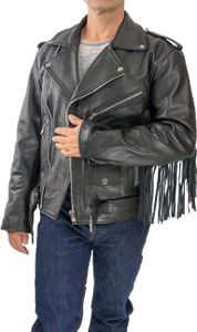 Fransenjacke Herren Lederjacke – schwarz / XL