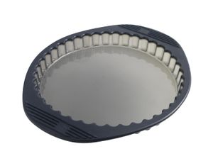 Mastrad Tartenform mit gewelltem Rand, Kuchenform, Tortenform, Backform, Silikon, Grau Transparent, 28 cm, F40914