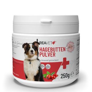 REAVET Hagebuttenpulver für Hunde 250g – Naturrein in , Stärkt Immunsystem + Gelenkfunktion, Reichhaltig an Vitamin C I Hagebutten Pulver für Hunde & Katzen, Ohne Zusätze