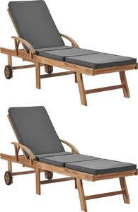 vidaXL Sonnenliegen mit Auflagen 2 Stk. Massivholz Teak Dunkelgrau