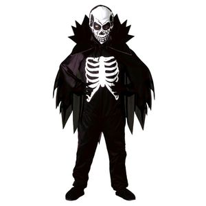 Kinder Skelett Kostüm & Umhang & Totenkopfmaske / Halloween Fasching Verkleidung # Gr. 128