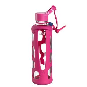 Leonardo Trinkflasche Bambini Flamingo, Kindertrinkflasche, Glas, Silikon, pink, 500 ml, 028834