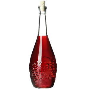 Skleněná láhev KADAX s těsnou korkovou zátkou, láhev na olej se vzorem hroznů, láhev na ocet 1000 ml - 1 kus