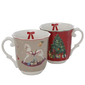 2tlg Set Delight Kaffeebecher 350ml Beige & Rot Weihnachten Punsch Glühweintasse