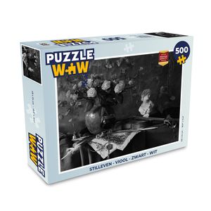 MuchoWow® Puzzle 500 Teile Stilleben - Geige - Schwarz - Weiß - 500 Teile - Kinder - Selberbauen - Puzzlespiele