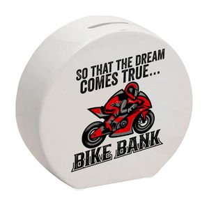 Bike Bank Spardose mit Spruch und Motorrad in rot