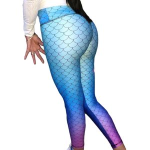 Frauen 3D Water Drop Print Hohe Taille Hueftheben Leggings Slim Fit Yogahosen Meerjungfrau * XL