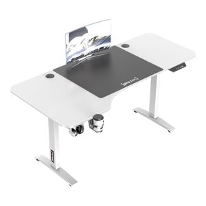 Höhenverstellbarer Tisch Oxnard 160 x 75 cm elektrisch Schreibtisch mit Memory-Funktion Arbeitstisch bis 80 kg Computertisch mit Getränkehalter Kopfhörerhaken Aluminiumgestell Weiß
