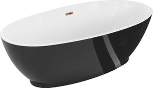 Mexen Bilbao Freistehende Badewanne 180 x 90 cm, weiß/schwarz, gebürsteter Messingüberlauf - 51311809075-65
