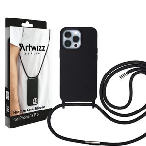 ARTWIZZ HangOn Case Silicone für iPhone 13 Pro - Schutzhülle aus Silikon zum Umhängen als Handykette, Black (Schwarz)