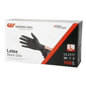 Work-Inn Latex Black Grip Einmalhandschuhe schwarz puderfrei (L, 100 Stück)