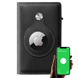 Airtag Wallet Schwarz - Luxuriöse Apple Airtag Portmonee - Ausziehbarer Kartenhalter für Herren und Damen - kartenetui mit Geldfach - Platz für 9