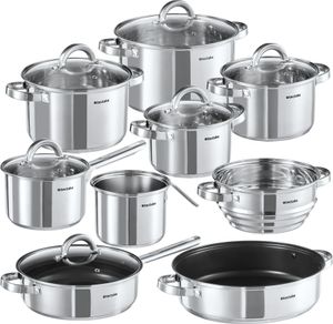 Kochtopfset Turin 15-tlg., Edelstahl, für Induktion geeignet - silber
