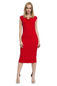 Damen Klassisches Kleid Ärmellos Wasserfallausschnitt; Rot M (38)