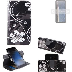 K-S-Trade Schutzhülle Handyhülle kompatibel mit HTC Desire 22 Pro Hülle 360° Wallet Case ''Flowers'' Klapphülle Hülle schwarz-weiß 1x
