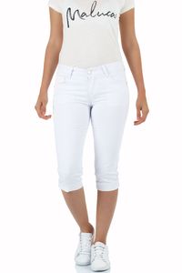 Malucas Damen Capri Jeans Kurze Hose Caprihose Sommer Bermuda Shorts Stretch, Größe:38, Farbe:Weiß