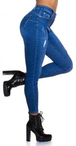Basic Push Up Skinny Jeans mit leichten Used-Effekten - blue washed Größe - 36