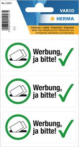HERMA Hinweisetiketten "Werbung ja bitte!" Folie matt wetterfest 3 Etiketten