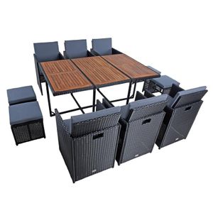 Polyrattan Sitzgruppe Gartenmöbel Set Rattanmöbel 10 Personen Gartenset Schwarz