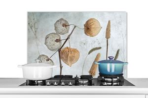 MuchoWow® Kuchynský splashback - Kuchynský backsplash - Ochrana steny sporáka a drezu - Zátišie - Príroda - Jeseň - Sušené kvety - Hnedý 80x55 - Alu-dibond (alternatíva skleneného splashbacku) - Tepelne odolný - Splashback sporáka - Ochrana dlaždíc - Odolný voči teplote - Kryt sporáka - Ochrana steny sporáka a drezu