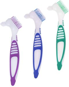 3 Stücke Prothesenbürste, Zahnbürste für Prothesen Falsche Zähne, Hygienic Prothesenreinigungsset für die Restaurative Pflege - Mehrschichtborsten und Esrgonomische Gummigriffe (3 Farben)